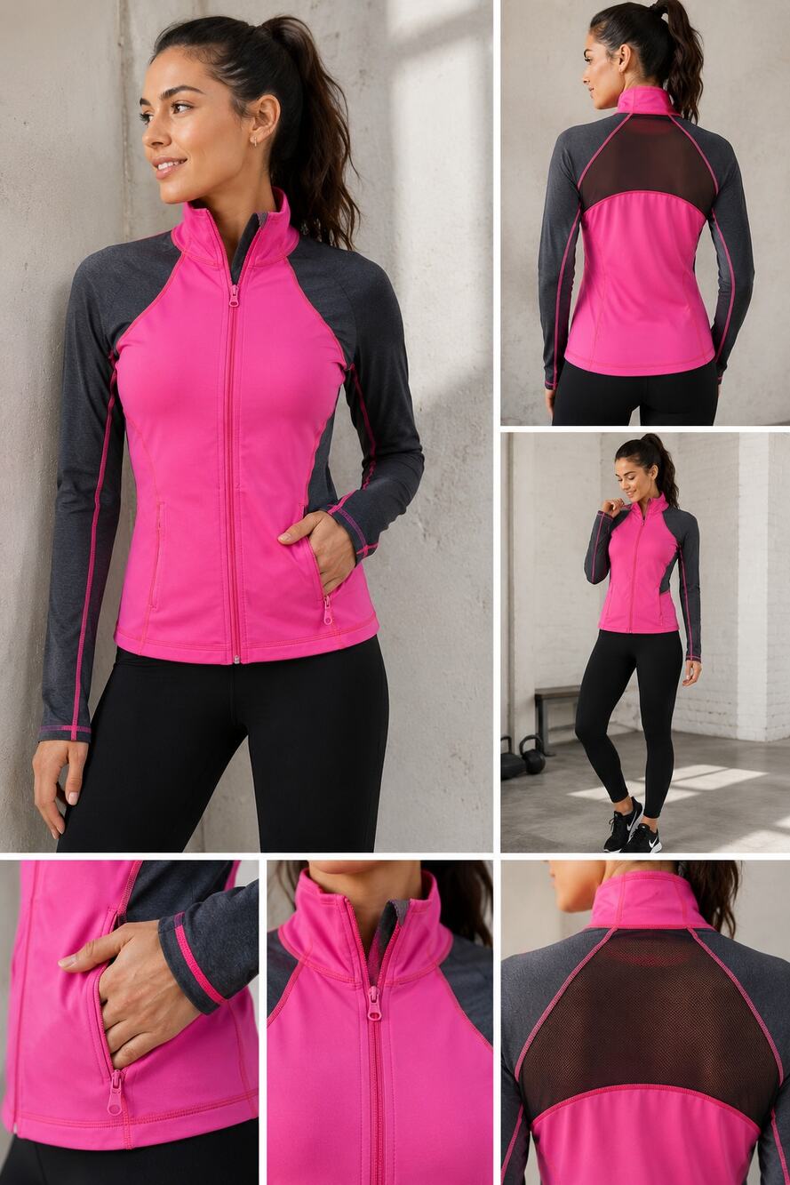 Zella Pink & Black Full Zip Athletic Jacket XS Running Yoga Gym